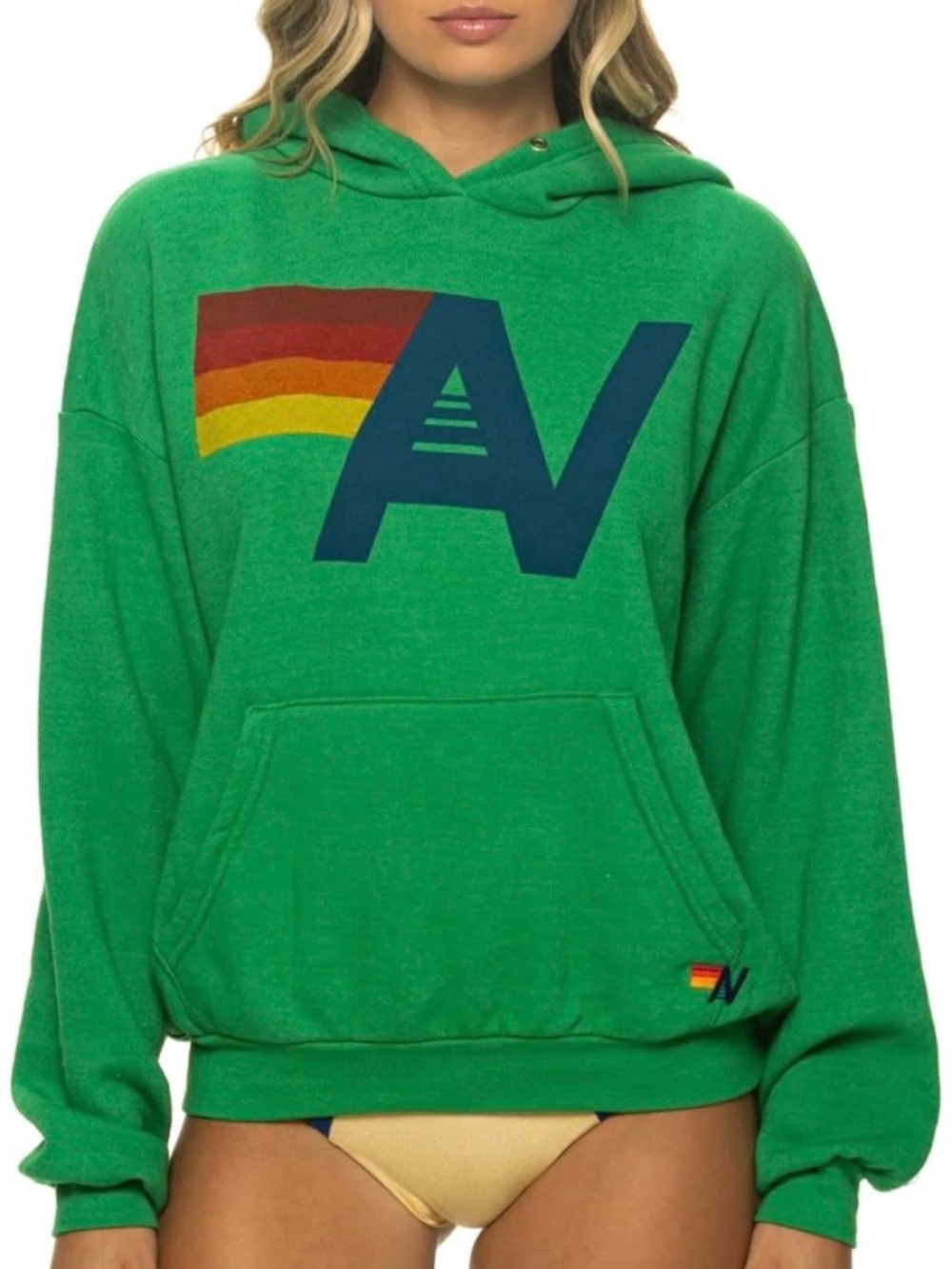 Aviator Nation Logo Pullover Relaxed Hoodie Kelly Green XS